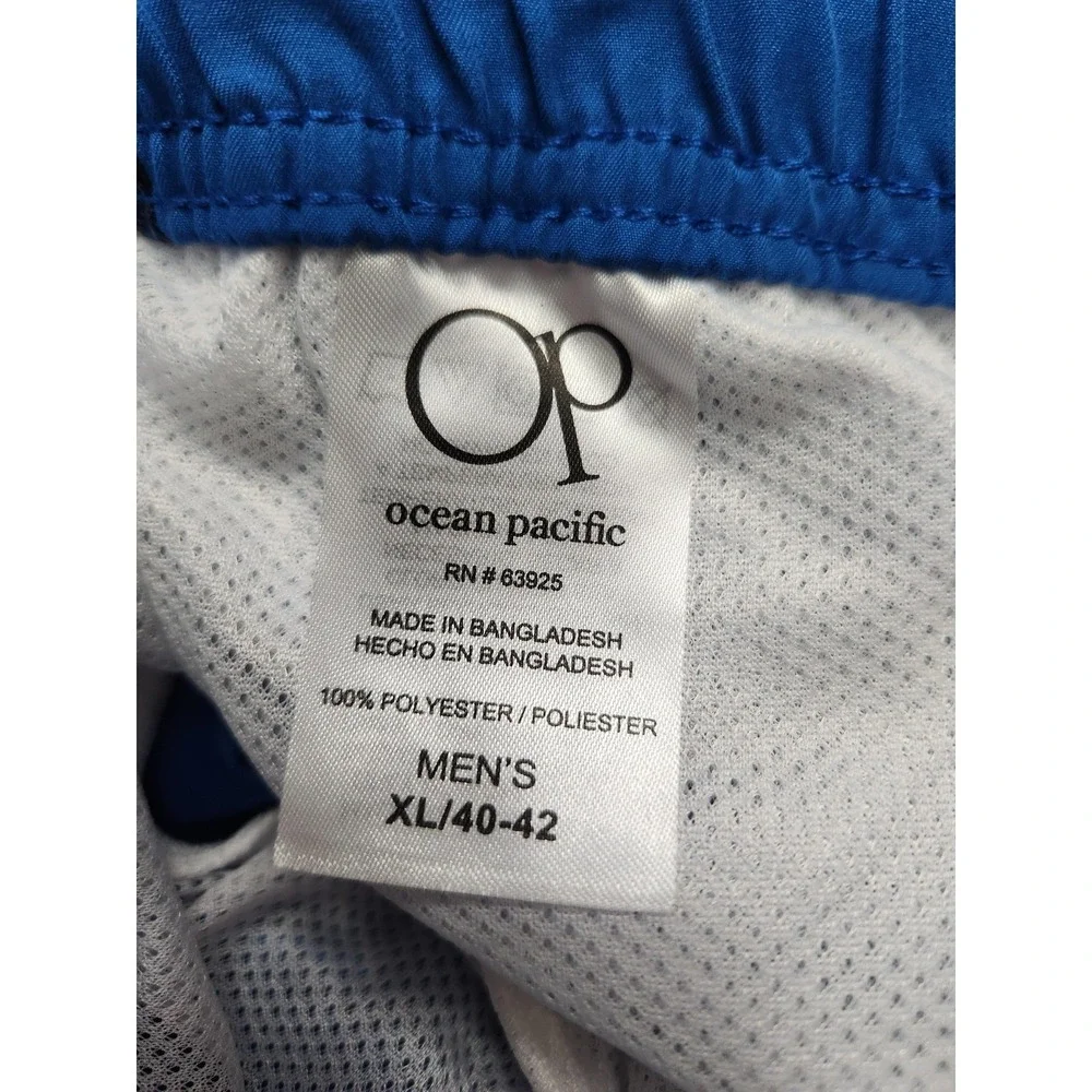 Ocean‎ Pacific Swim Shorts Mens XL Blue Side Stripe Lined Drawstring Trunks